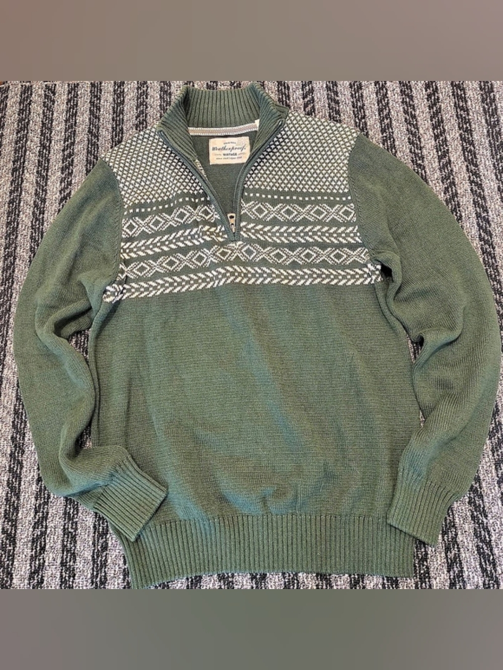Weatherproof Vintage Men's Green & White Quarter Zip Sweater